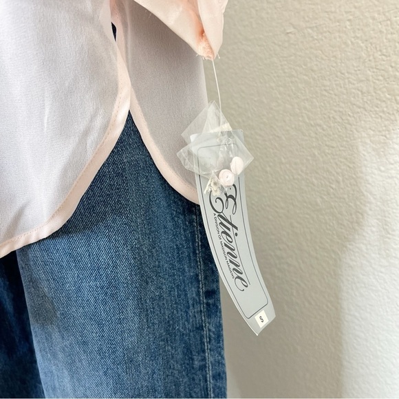 Vintage Etienne NWT Dead stock Pink Floral Embellished Top S - Picture 5 of 9